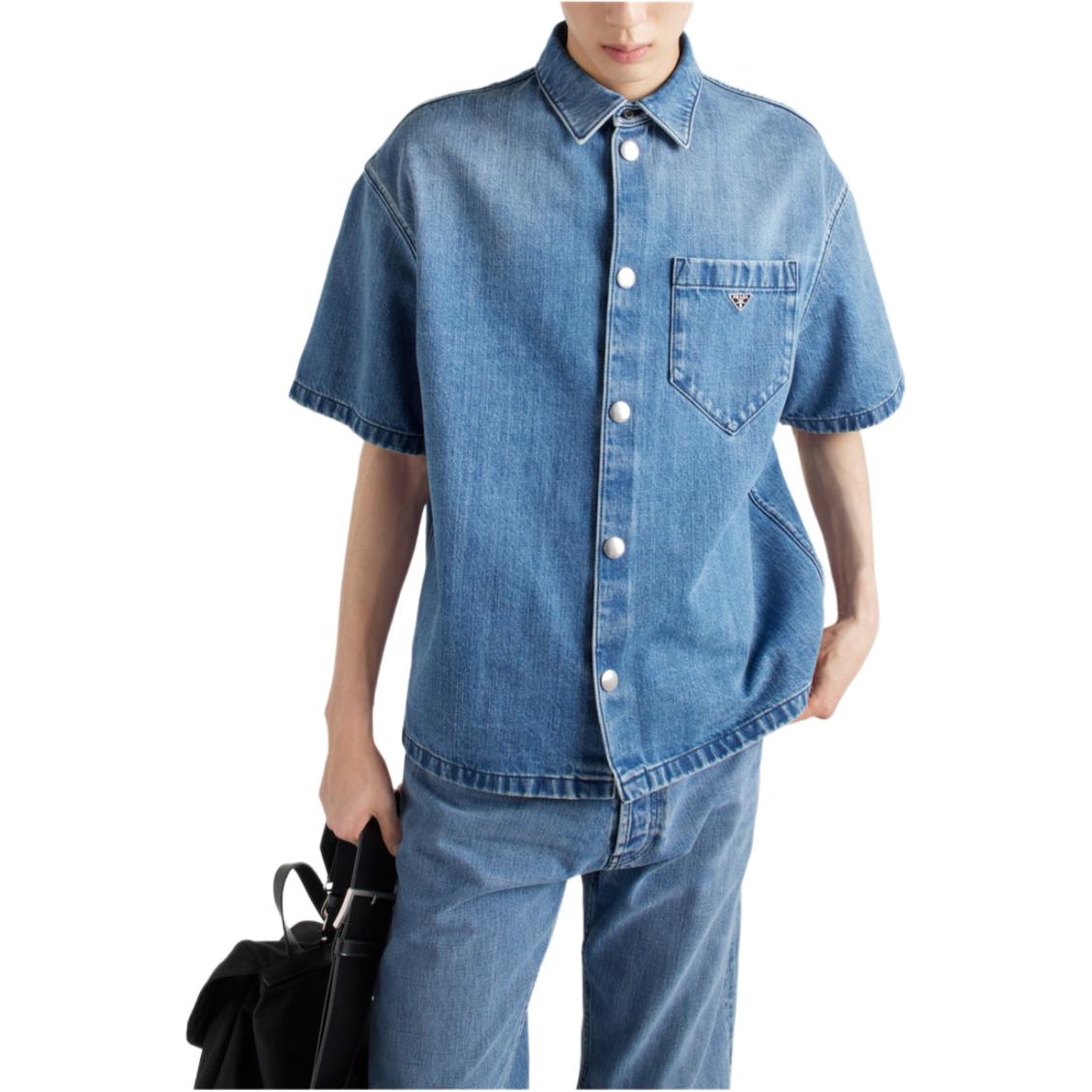 PRADA SS24  Blue Loose Fit Denim Short Sleeve Shirt with Logo Patch. GEC067-15N1-F0V3N-S-212 圖 4