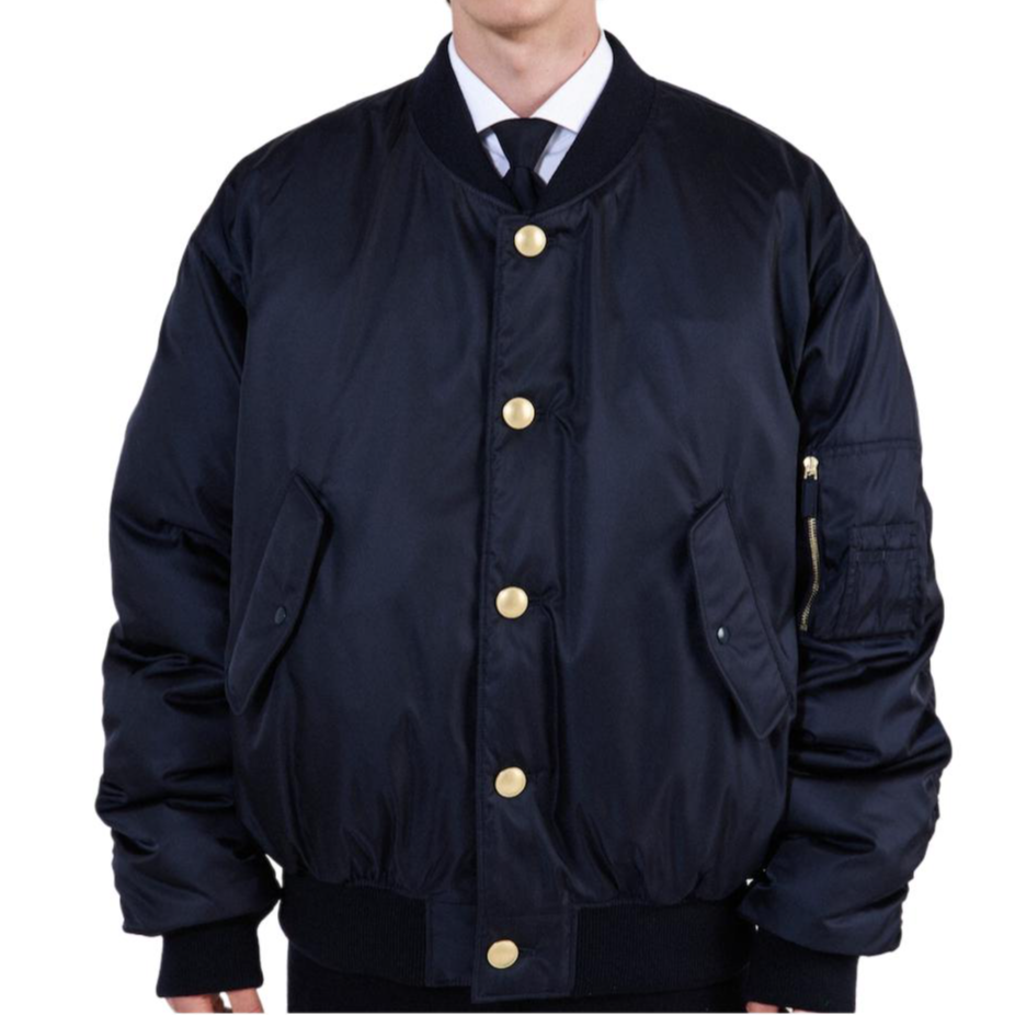 Shop PRADA SS24 藍色單排扣棒球領棉質外套 SGC674-1WQ8-F0SVF-S-OOO