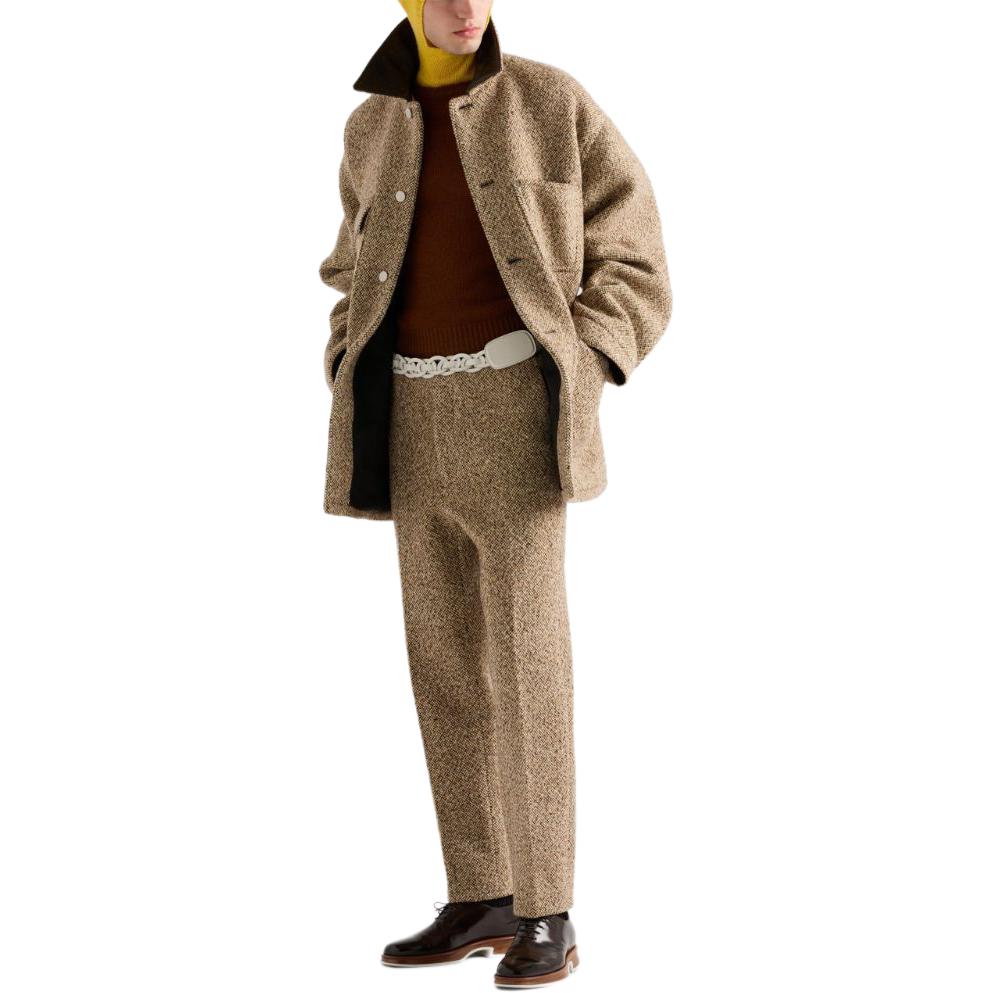 Lookbook PRADA SS24 棕色皮革飾邊標誌長袖夾克 SGC675-15J3-F0040-S-OOO