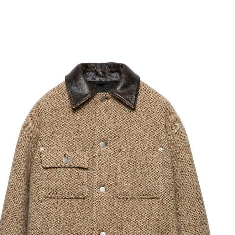 Sizing PRADA SS24 棕色皮革飾邊標誌長袖夾克 SGC675-15J3-F0040-S-OOO