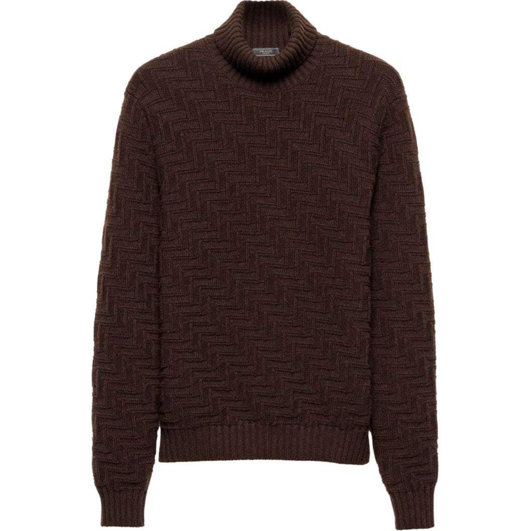 PRADA SS24  Chocolate High Neck Knit Cashmere Sweater with Logo Design UMR627-15TK-F0324-S-OOO