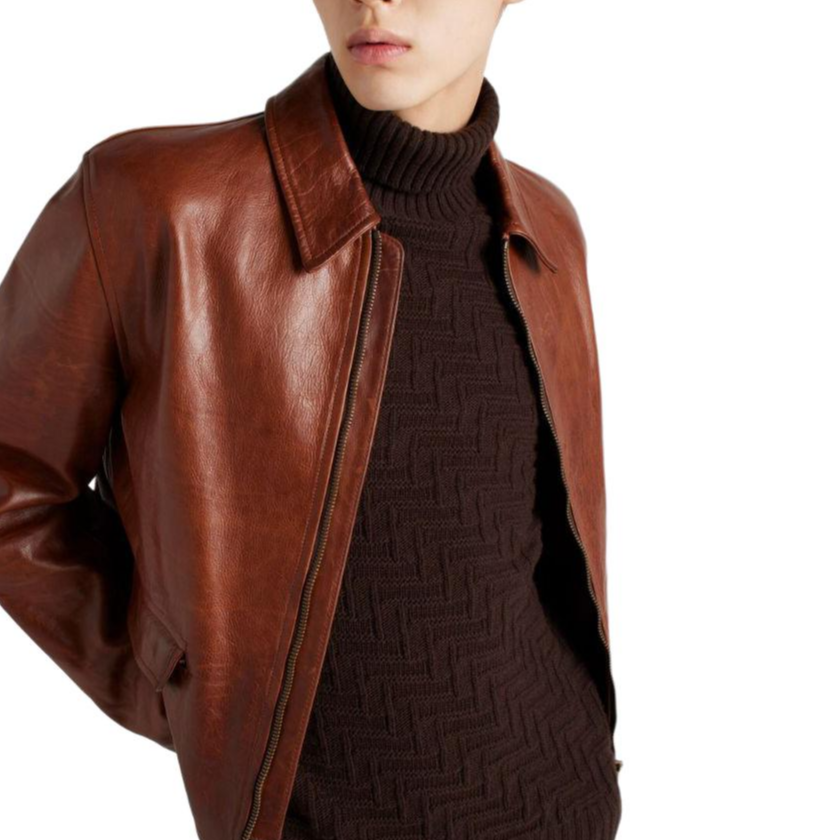 Shop PRADA SS24 巧克力色高領羊絨針織毛衣附Logo設計 UMR627-15TK-F0324-S-OOO