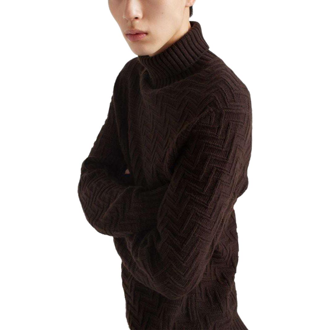 Purchase PRADA SS24 巧克力色高領羊絨針織毛衣附Logo設計 UMR627-15TK-F0324-S-OOO