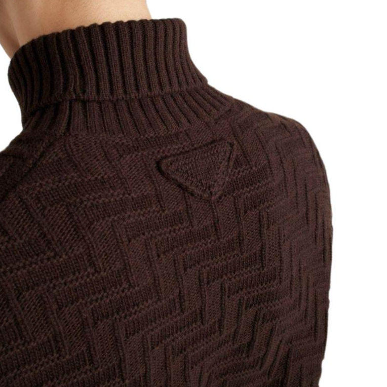 Details for PRADA SS24 巧克力色高領羊絨針織毛衣附Logo設計 UMR627-15TK-F0324-S-OOO