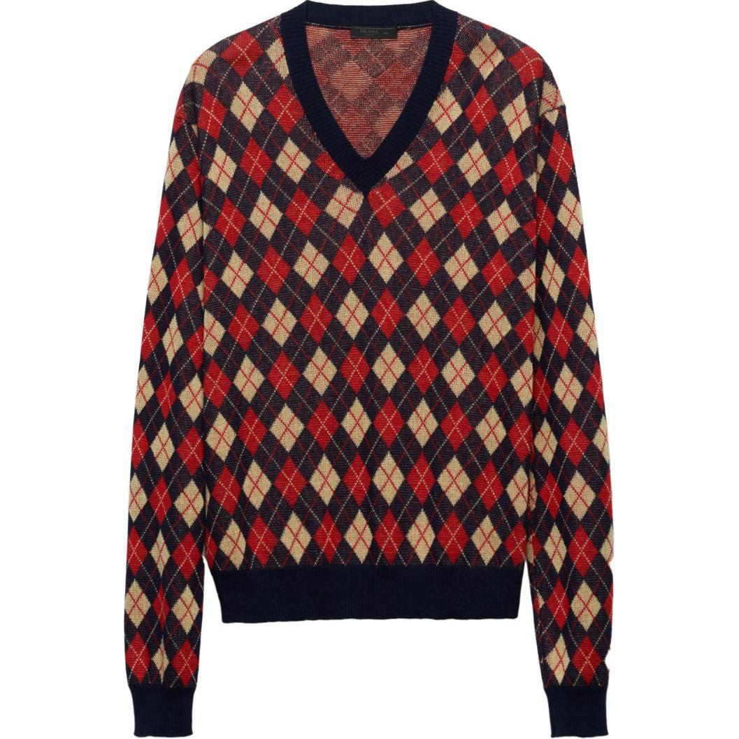 PRADA SS24  Diamond Knit V-Neck Sweater - Multiple Colors UMB842-15DD-F0008-S-OOO