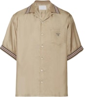PRADA SS24 Gray Striped Logo Print Short-Sleeve Shirt. UCS501-1QWC-F00065-S-OOO PRADA SS24 Gray Striped Logo Print Short-Sleeve Shirt. UCS501-1QWC-F00065-S-OOO