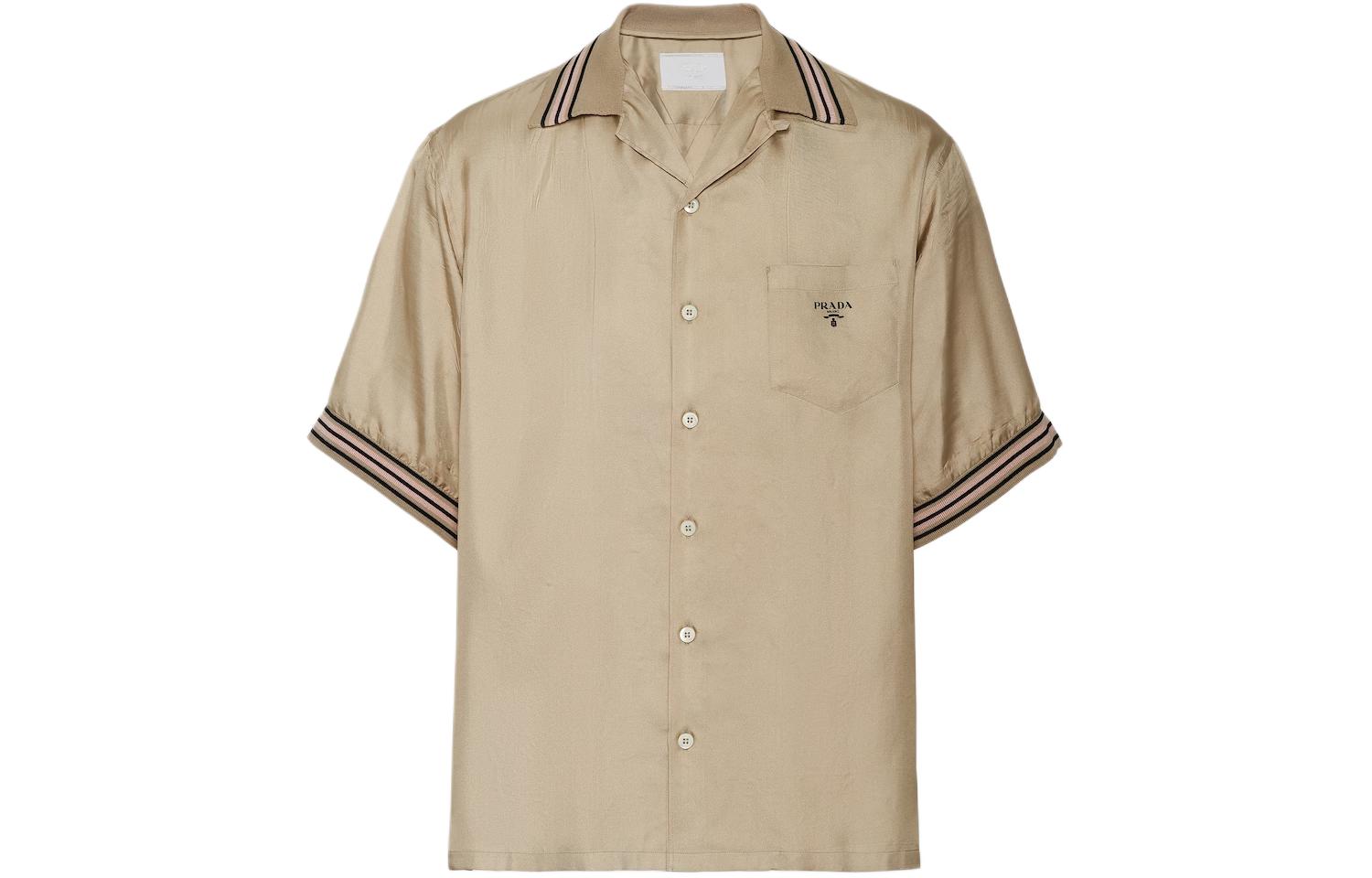 Order PRADA SS24 灰色條紋Logo印花短袖襯衫 UCS501-1QWC-F00065-S-OOO