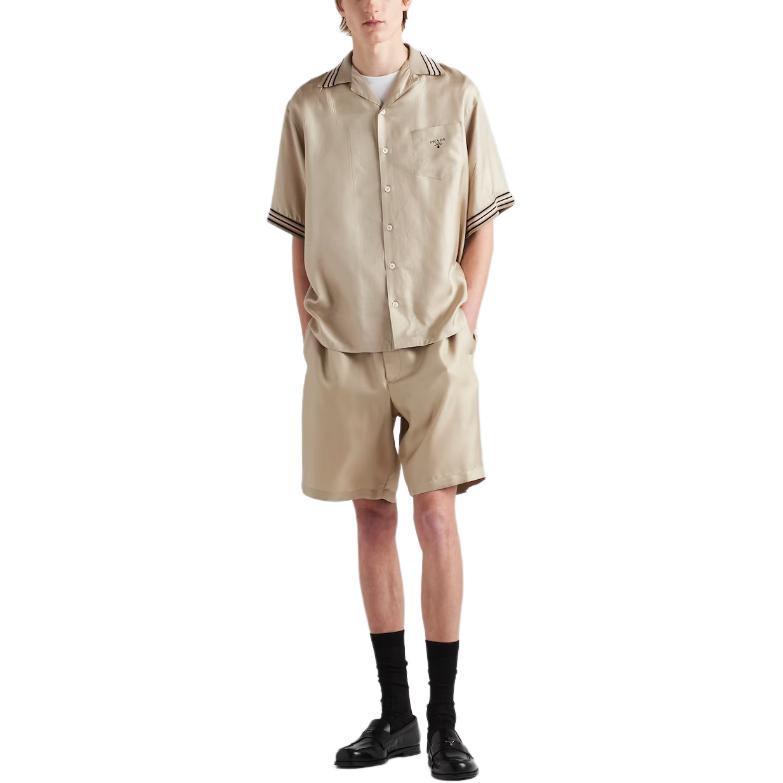 Lookbook PRADA SS24 灰色條紋Logo印花短袖襯衫 UCS501-1QWC-F00065-S-OOO