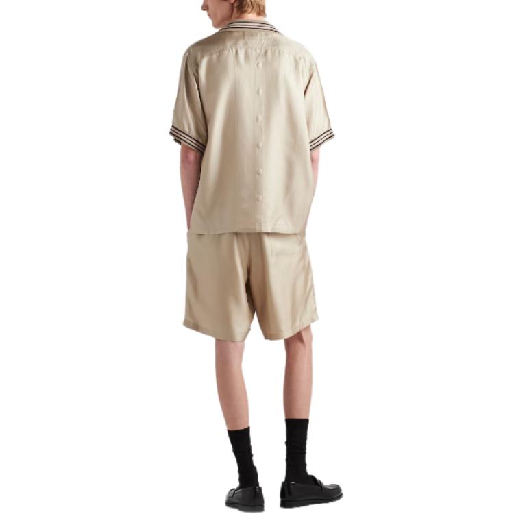 Shop PRADA SS24 灰色條紋Logo印花短袖襯衫 UCS501-1QWC-F00065-S-OOO