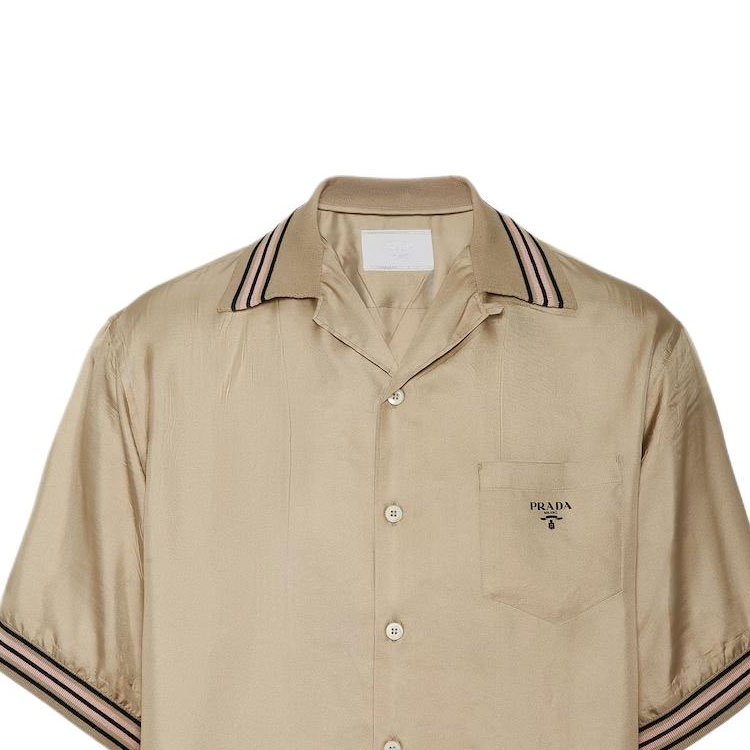 Sizing PRADA SS24 灰色條紋Logo印花短袖襯衫 UCS501-1QWC-F00065-S-OOO