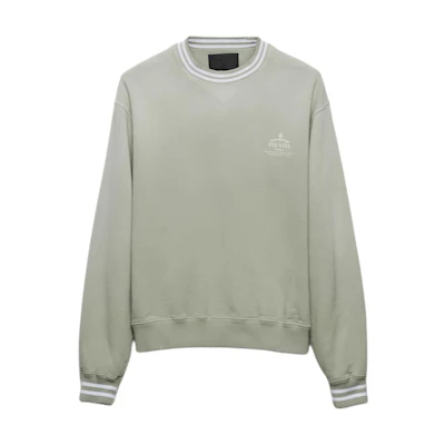 PRADA SS24 Green Logo Print Striped Crewneck Sweatshirt. UJL69B-15CA-F0AQI-S-OOO
