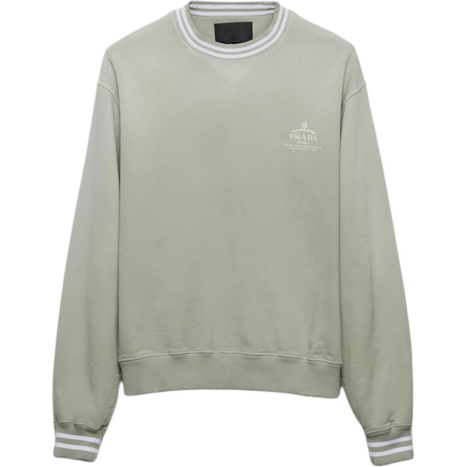 Order PRADA SS24 Baju Sweatshirt Logo Hijau Jalur Crewneck. UJL69B-15CA-F0AQI-S-OOO