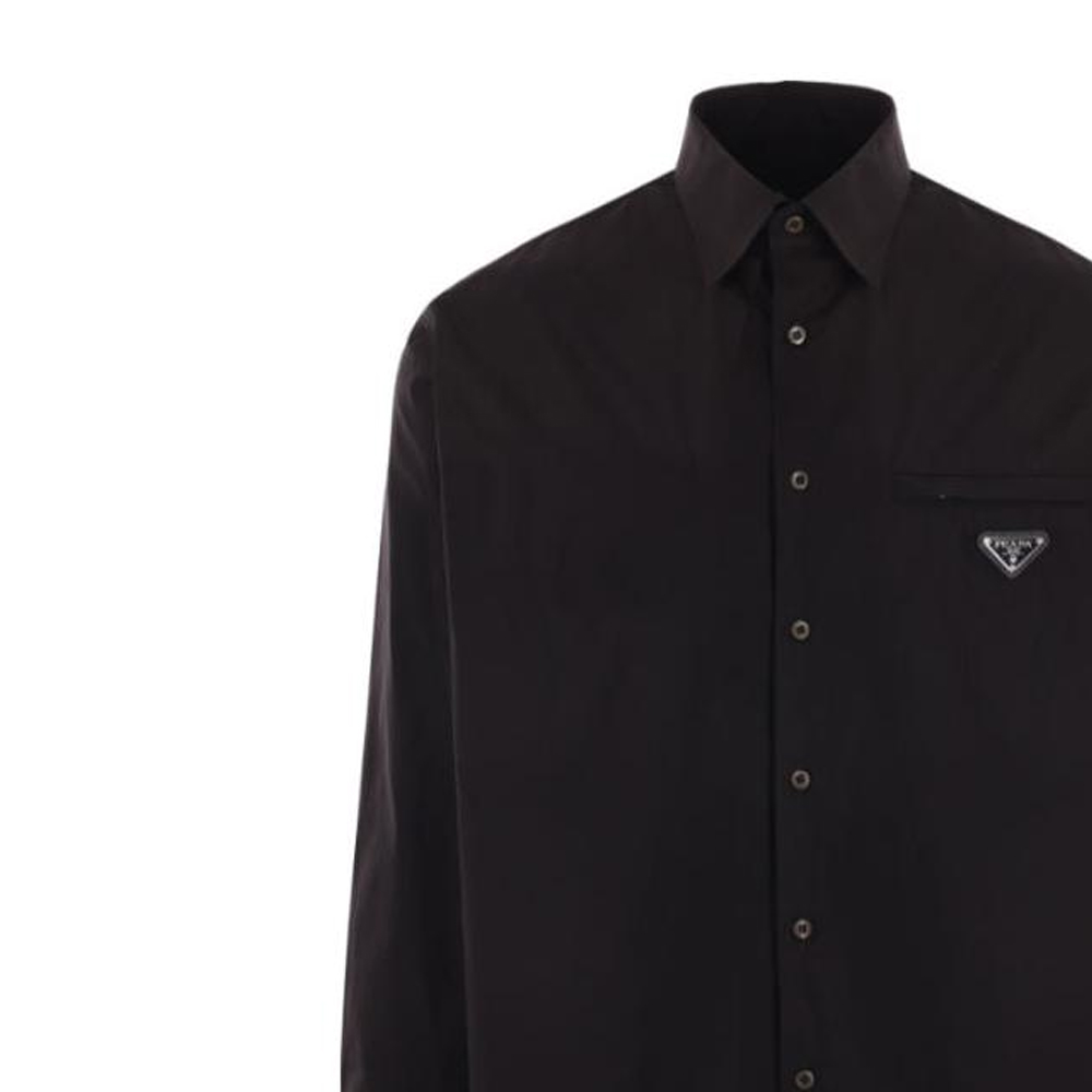 Shop PRADA SS24 標誌棉質長袖單排扣襯衫 UCN549-1XV2-F0002-S-OOO