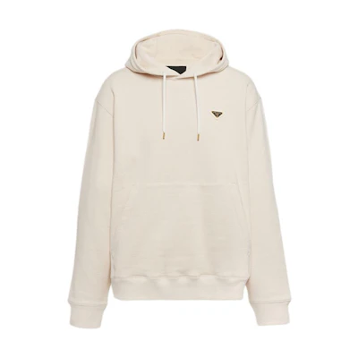 PRADA SS24 Logo Hoodie Light Beige - Relaxed Fit Long Sleeve Sweatshirt. UJL24B-14LJ-F0018-S-WMO