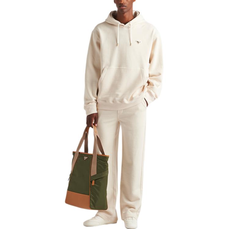 Lookbook PRADA SS24  Logo Hoodie Light Beige - Relaxed Fit Long Sleeve Sweatshirt. UJL24B-14LJ-F0018-S-WMO