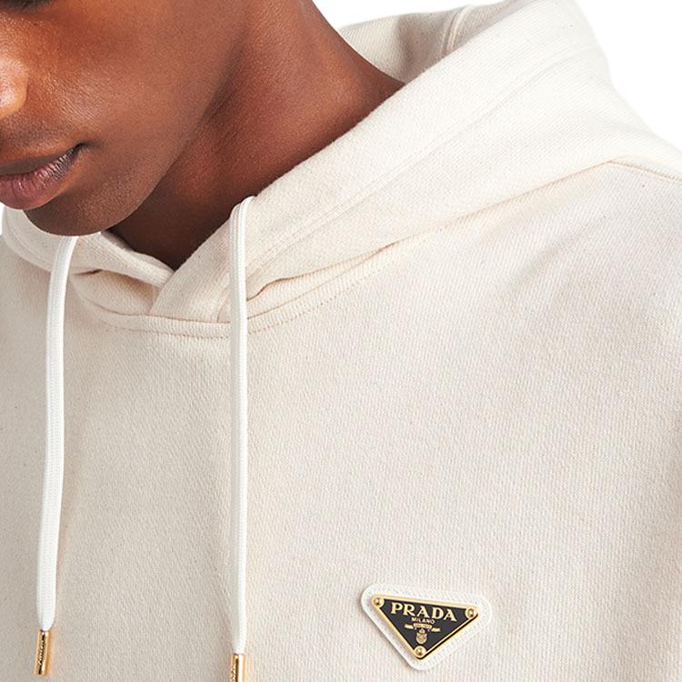 Details for PRADA SS24  Logo Hoodie Light Beige - Relaxed Fit Long Sleeve Sweatshirt. UJL24B-14LJ-F0018-S-WMO