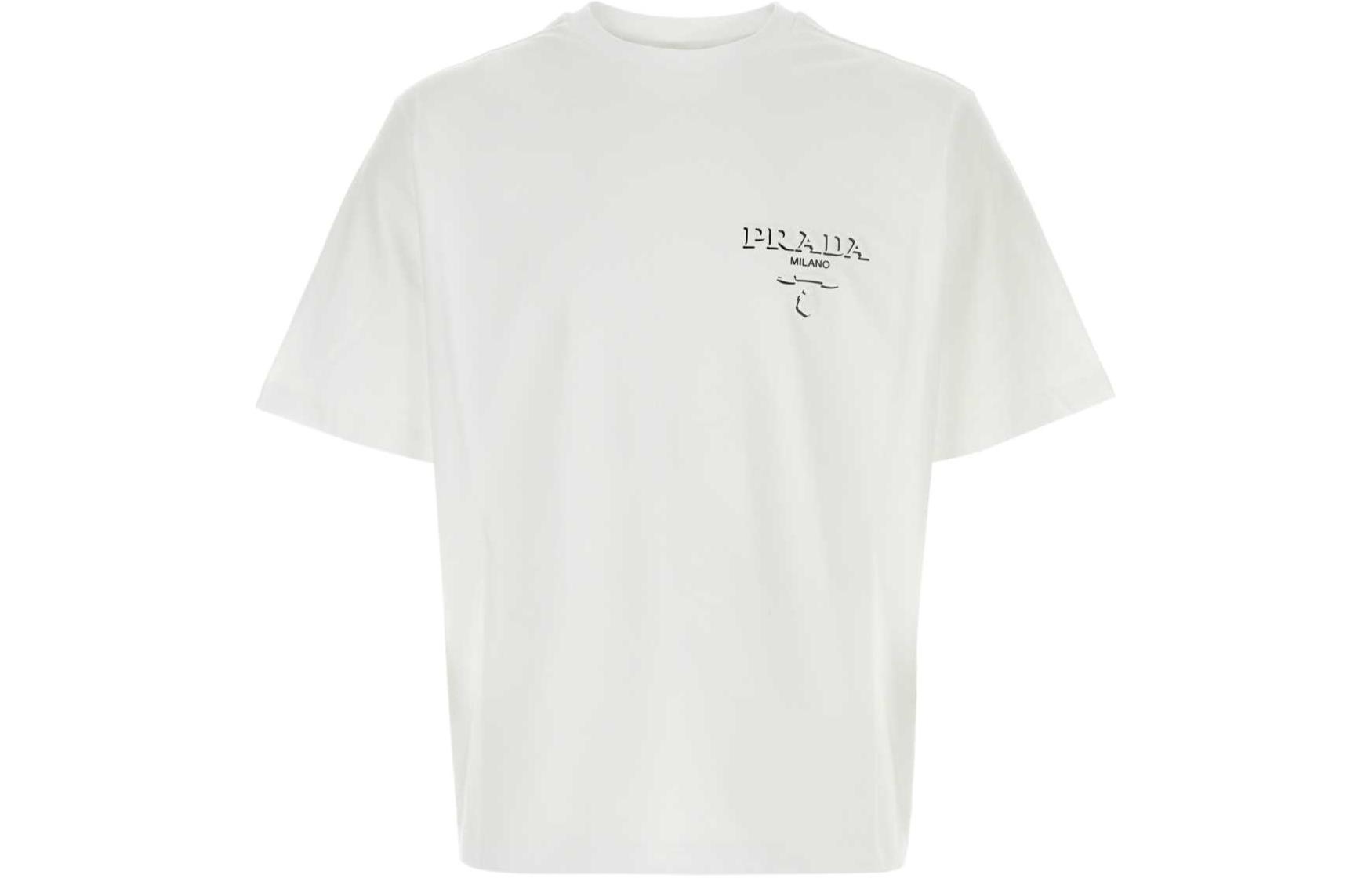 Shop PRADA SS24 經典標誌印花短袖T恤 UJN896-14K7-F0009-S-OOO