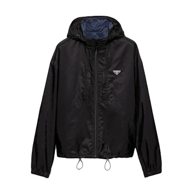 PRADA SS24 Reversible Hooded Jacket Black with Logo Details. SGC603-1WQ9-F0D9M-S-OOO