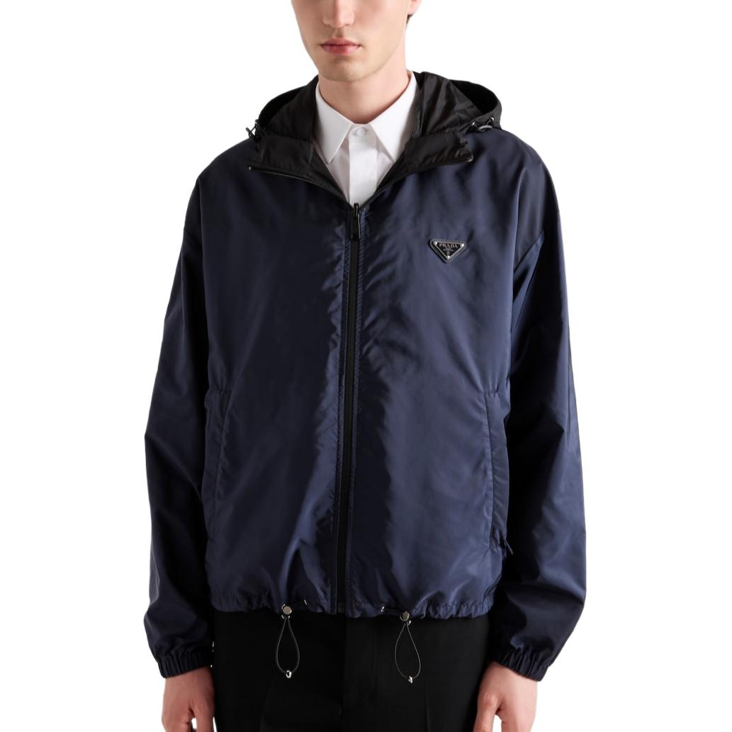 Purchase PRADA SS24  Reversible Hooded Jacket Black with Logo Details. SGC603-1WQ9-F0D9M-S-OOO