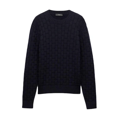PRADA SS24 Solid Color Crewneck Pullover Sweater - Blue UMB889-15TO-F0008-S-OOO