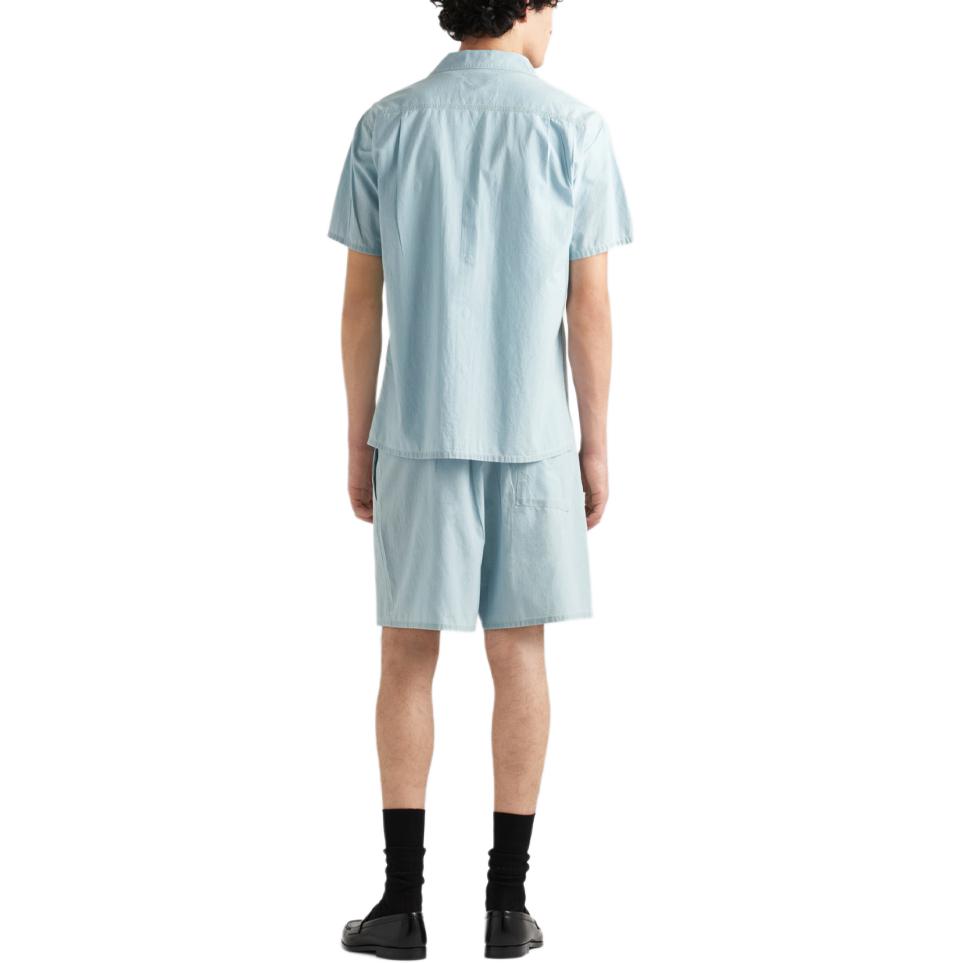 Shop PRADA SS24 Celana Pendek Kasual Rendah Berwarna Biru Langit dengan Resleting GEP377-14J5-F0BAU-S-OOO