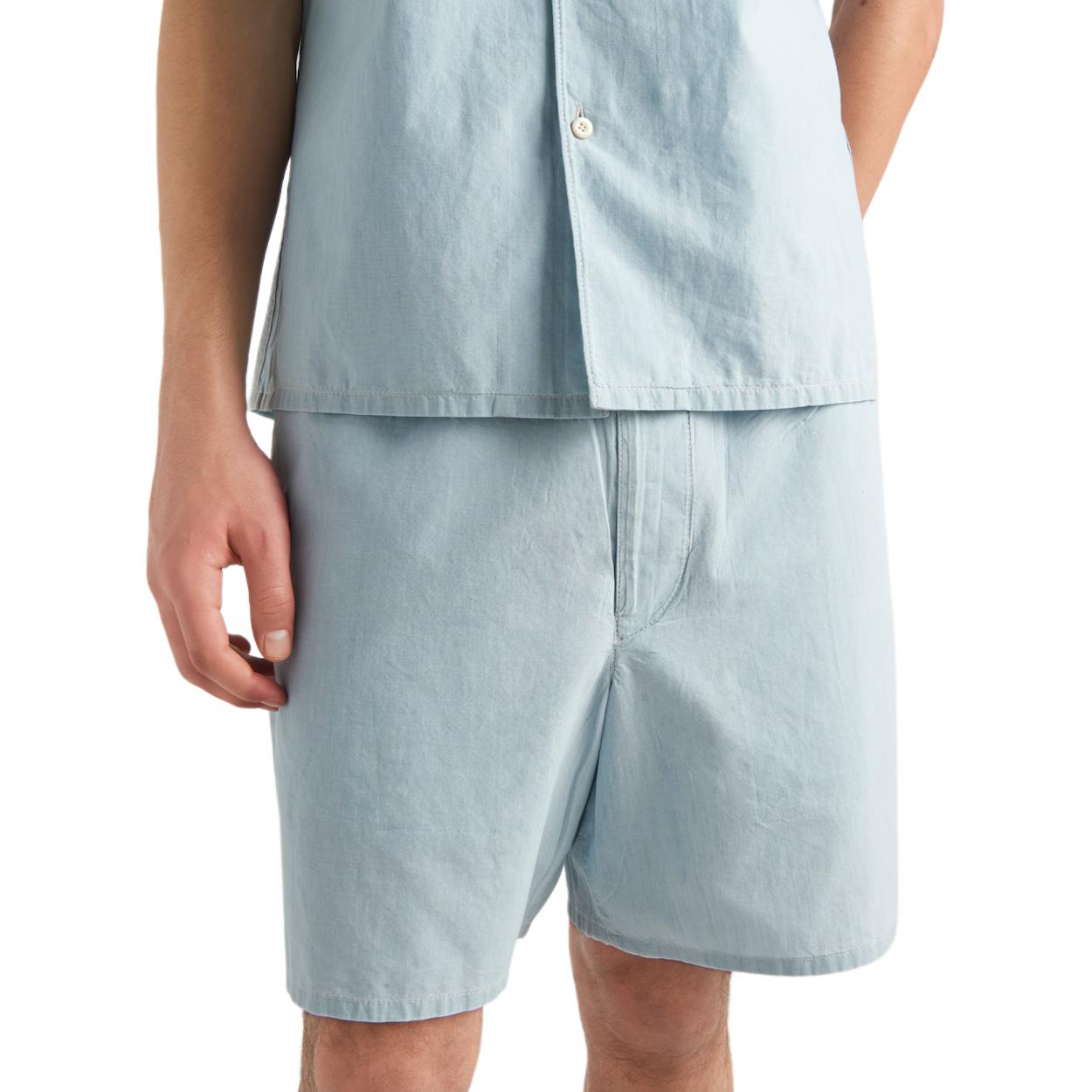 Purchase PRADA SS24 Celana Pendek Kasual Rendah Berwarna Biru Langit dengan Resleting GEP377-14J5-F0BAU-S-OOO