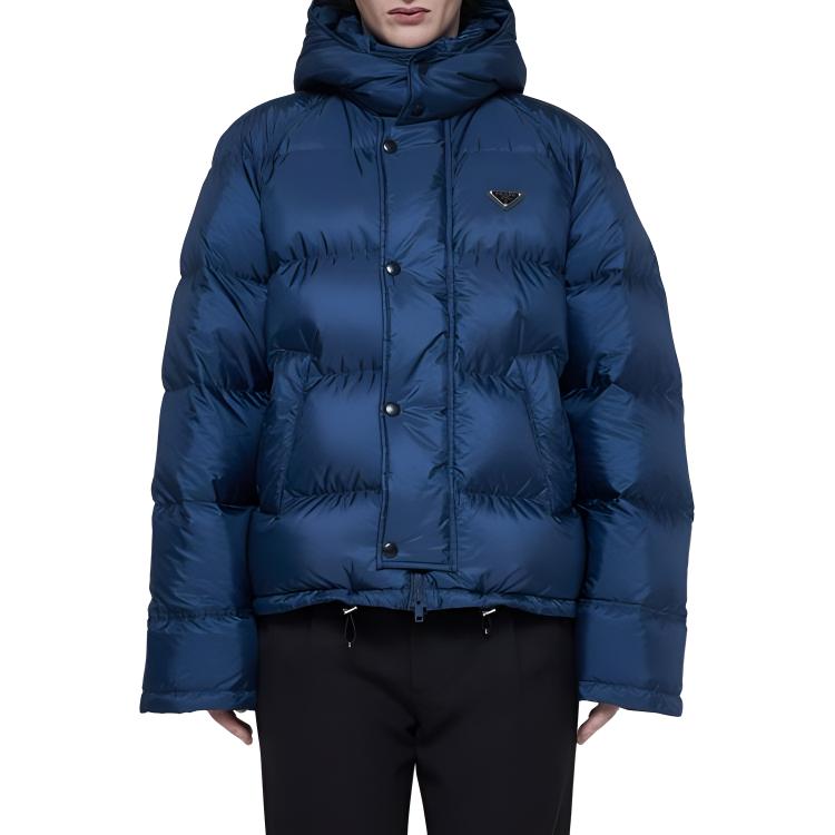Purchase PRADA SS24  Solid Logo Hooded Puffer Jacket - Blue. SGC699-1WQ9-FOAFC-S-OOO