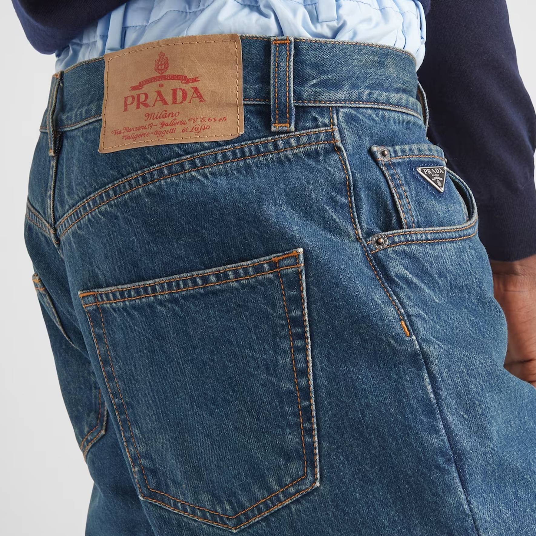 Purchase PRADA SS24  Solid Logo Low-Waist Straight Denim Jeans Blue GEP374-14EF-F0008-S-VMO