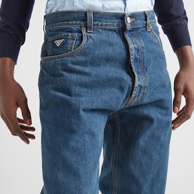 PRADA SS24 Solid Logo Low-Waist Straight Denim Jeans Blue GEP374-14EF-F0008-S-VMO Details for PRADA SS24 Solid Logo Low-Waist Straight Denim Jeans Blue GEP374-14EF-F0008-S-VMO