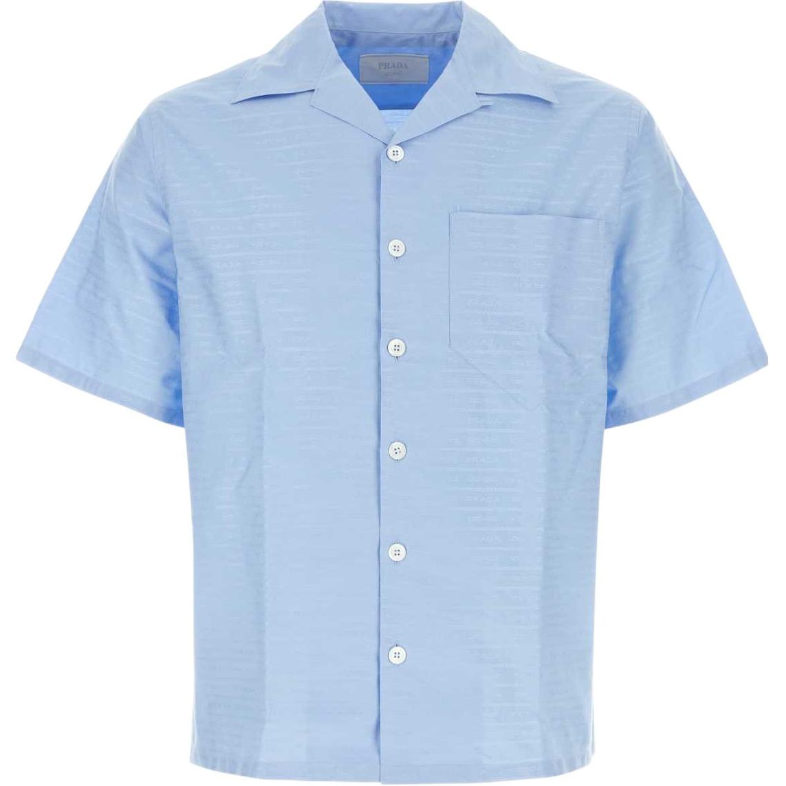 PRADA SS24  Striped Logo Short-Sleeve Shirt Blue UCS414-1VJP-F0012-S-221