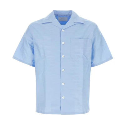 PRADA SS24 Striped Logo Short-Sleeve Shirt Blue UCS414-1VJP-F0012-S-221