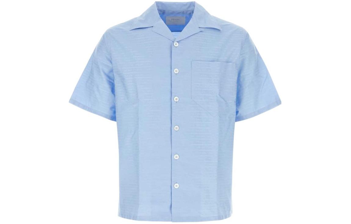Order PRADA SS24 藍色條紋Logo短袖襯衫 UCS414-1VJP-F0012-S-221