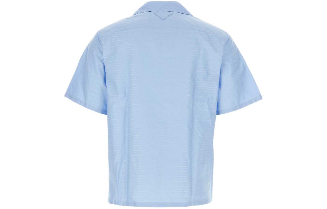 Lookbook PRADA SS24 藍色條紋Logo短袖襯衫 UCS414-1VJP-F0012-S-221