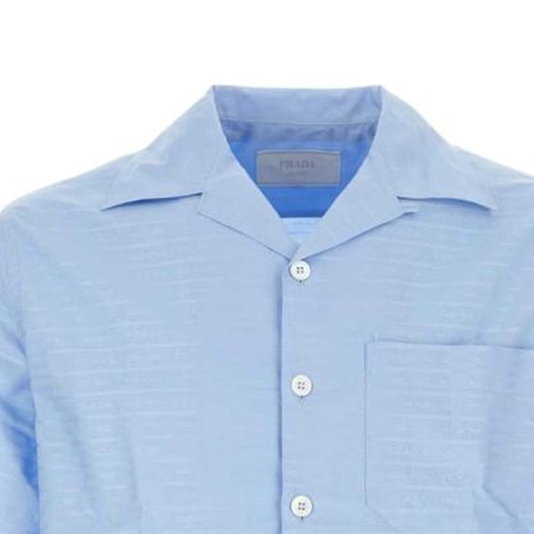 Shop PRADA SS24 藍色條紋Logo短袖襯衫 UCS414-1VJP-F0012-S-221