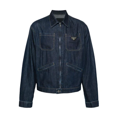 PRADA SS24 Washed Denim Zip Jacket Blue Long Sleeve Casual Style GEB255-14PW-F0008-SOOO