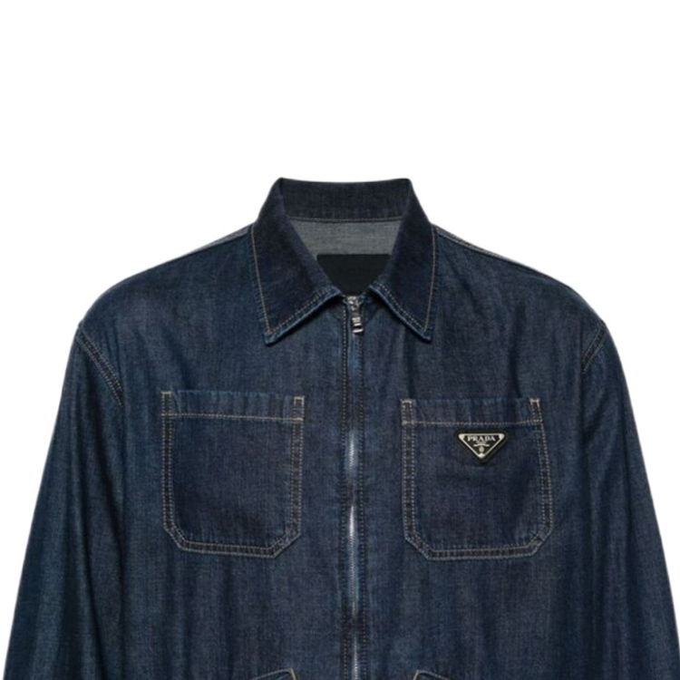 Sizing PRADA 春夏24 水洗牛仔拉链夹克 蓝色长袖休闲风格 GEB255-14PW-F0008-SOOO