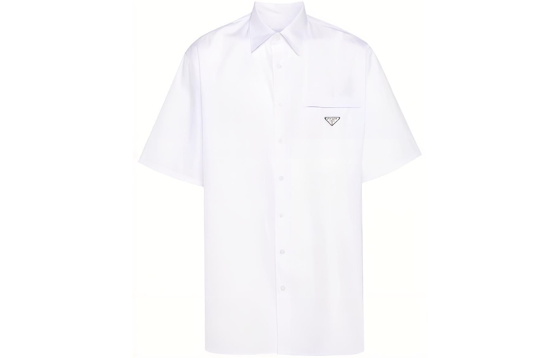 PRADA SS24  White Cotton Short-Sleeve Shirt with Logo. UCS503-1XV2-F0009-S-OOO
