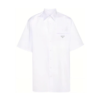PRADA SS24 White Cotton Short-Sleeve Shirt with Logo. UCS503-1XV2-F0009-S-OOO