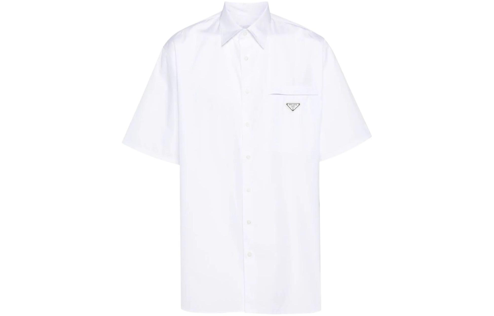 Order PRADA SS24 白色棉質短袖襯衫附標誌。 UCS503-1XV2-F0009-S-OOO