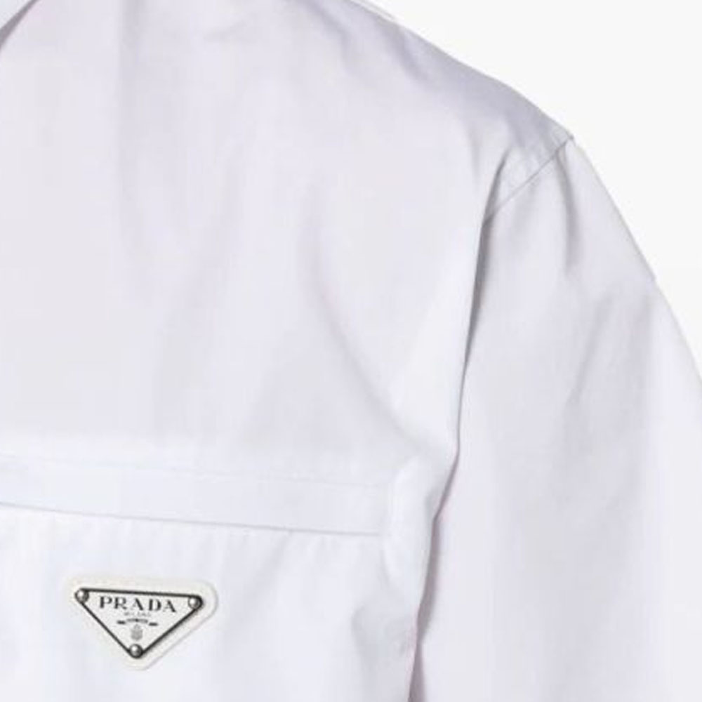 Sizing PRADA SS24 白色棉質短袖襯衫附標誌。 UCS503-1XV2-F0009-S-OOO