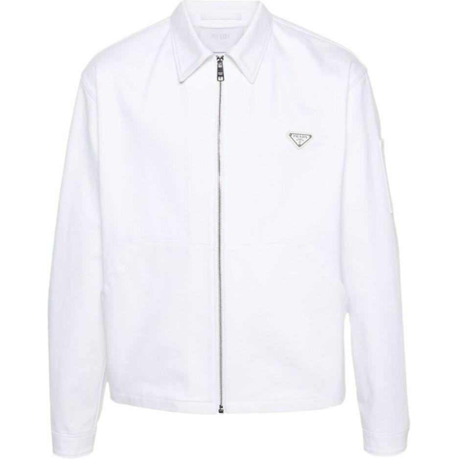 PRADA SS24  White Solid Logo Patch Zipper Casual Jacket. GEB258-1ZFB-F01CD-S-OOO