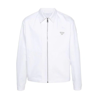 PRADA SS24 White Solid Logo Patch Zipper Casual Jacket. GEB258-1ZFB-F01CD-S-OOO