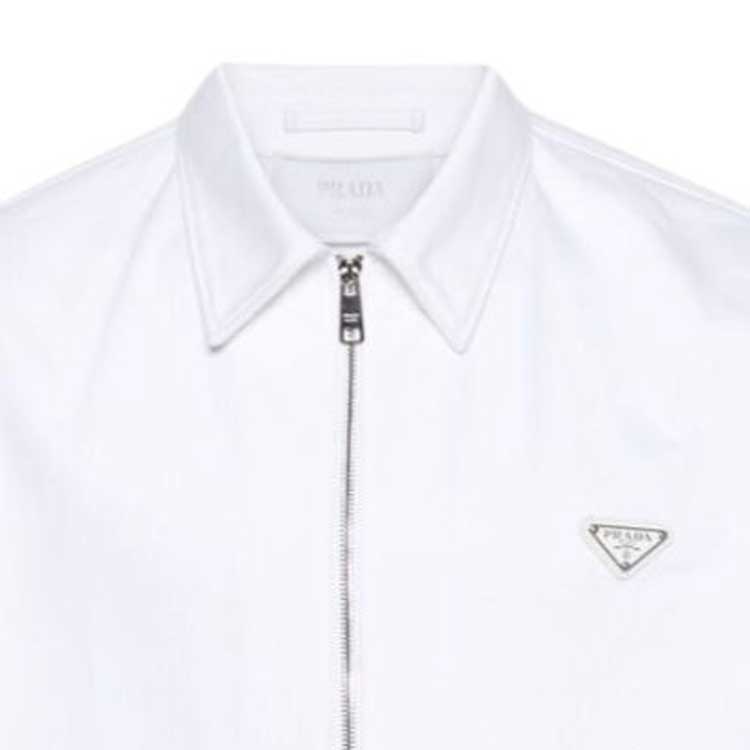 Sizing PRADA SS24 Jaket Kasual Putih Logo Patch Resleting. GEB258-1ZFB-F01CD-S-OOO