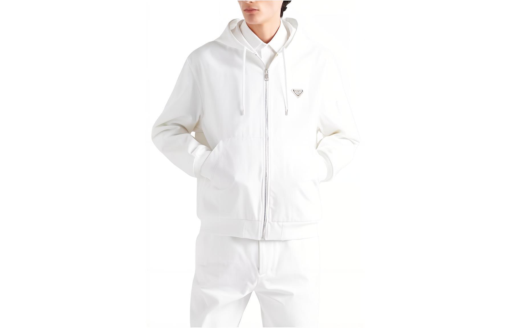 PRADA SS24  White Zip-Up Logo Hooded Jacket GEB259-1ZFB-F01CD-S-OOO