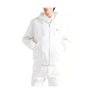 PRADA SS24 White Zip-Up Logo Hooded Jacket GEB259-1ZFB-F01CD-S-OOO