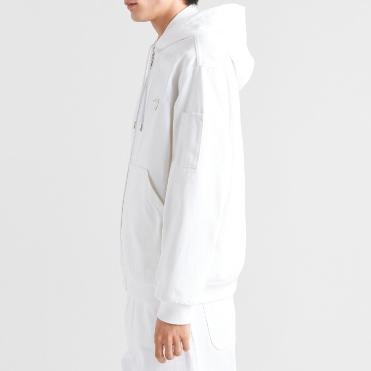 Purchase 普拉达 SS24 白色连帽拉链徽标夹克 GEB259-1ZFB-F01CD-S-OOO