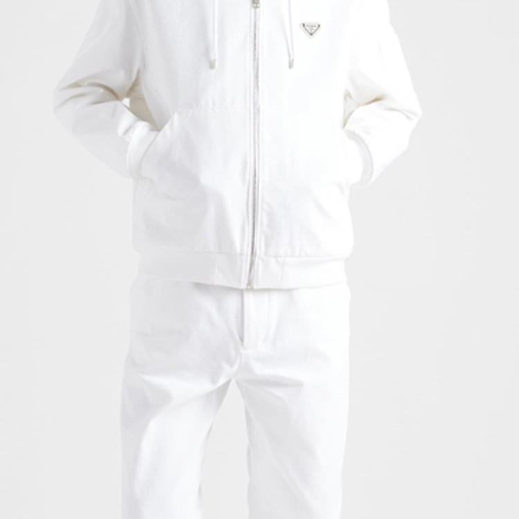 Cheap 普拉达 SS24 白色连帽拉链徽标夹克 GEB259-1ZFB-F01CD-S-OOO