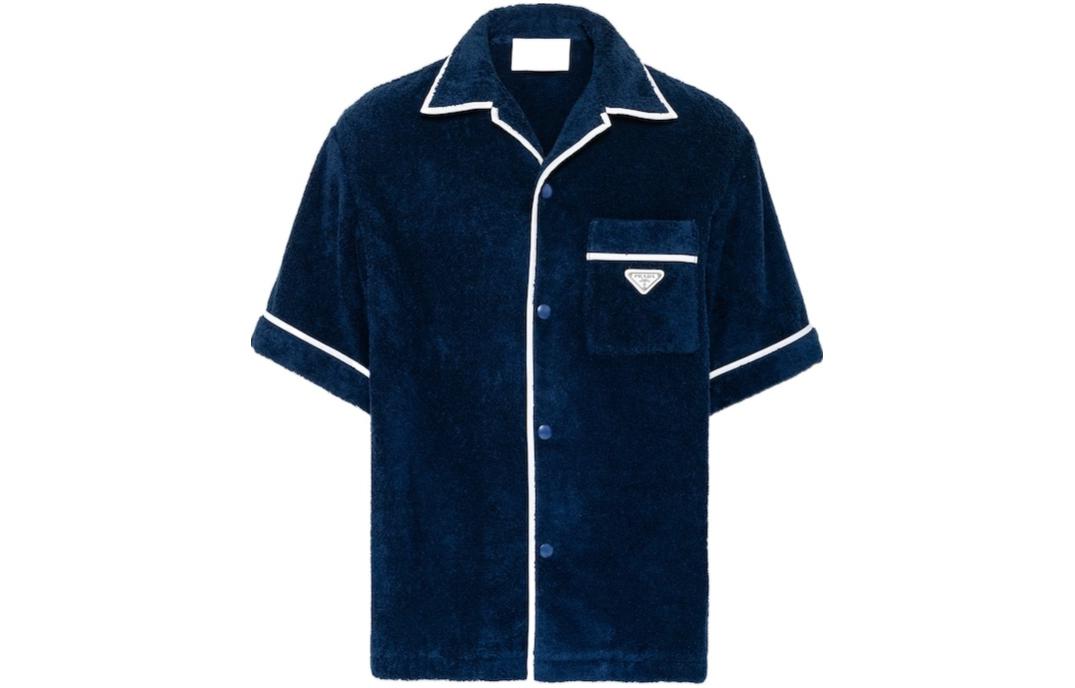 Order PRADA SS24 男士徽标海军蓝单排扣直筒短袖衬衫 SC559-1ZR3-F0008-S-212