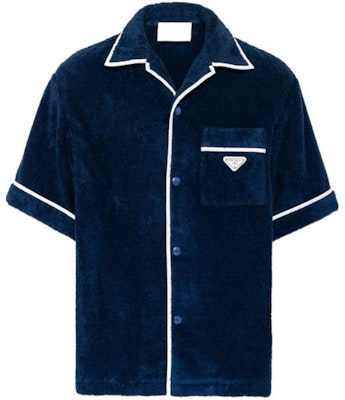 PRADA SS24 男士徽标海军蓝单排扣直筒短袖衬衫 SC559-1ZR3-F0008-S-212 Order PRADA SS24 男士徽标海军蓝单排扣直筒短袖衬衫 SC559-1ZR3-F0008-S-212