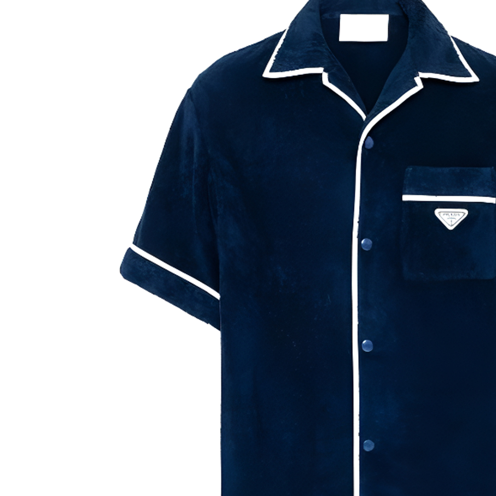 Details for PRADA SS24 男士徽标海军蓝单排扣直筒短袖衬衫 SC559-1ZR3-F0008-S-212